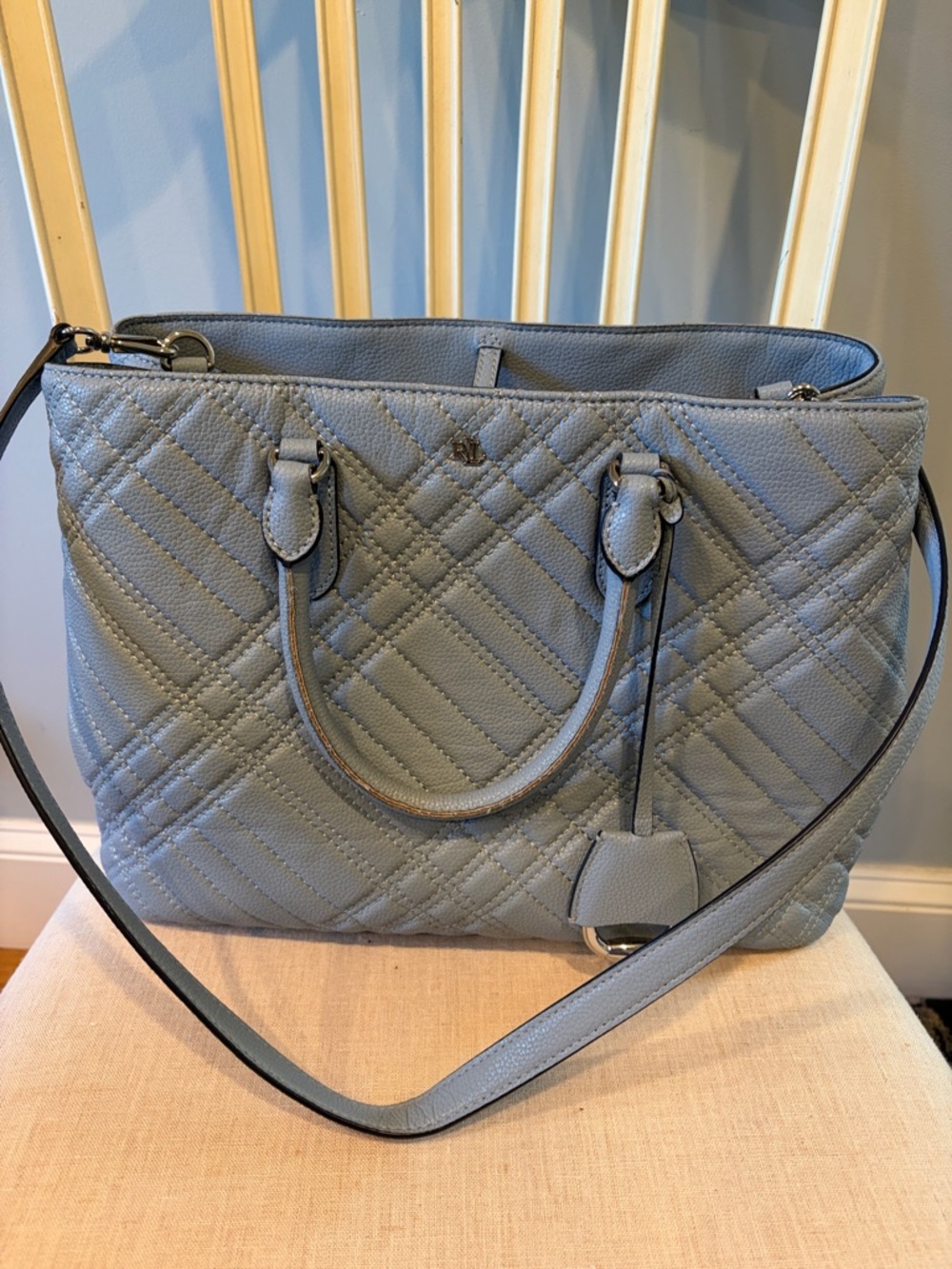 Ralph Lauren Quilted Top-Handle Tote Bag in Light Blue